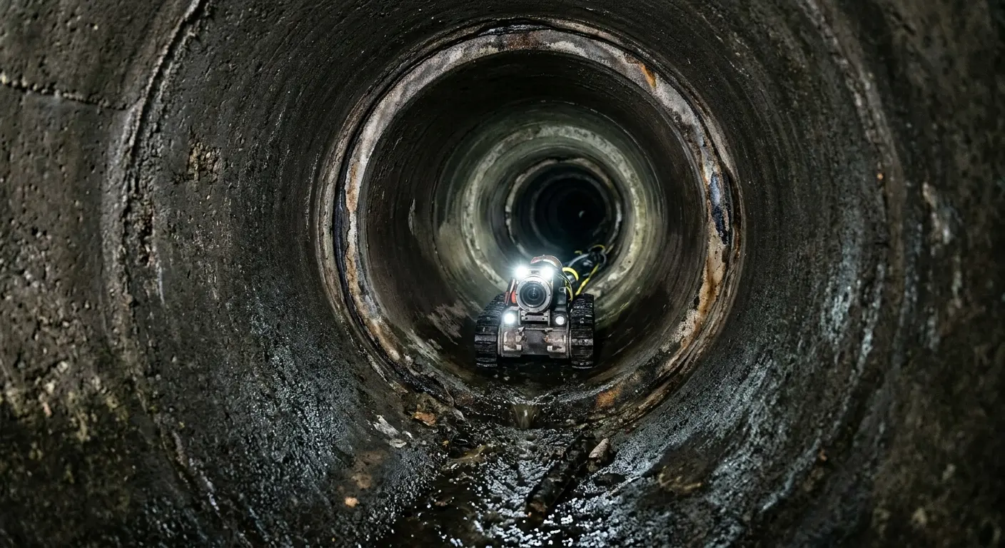 Robotic sewer camera inspecting pipe interior for Drain Snake Service in Scituate