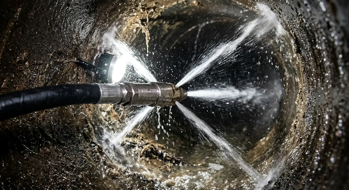 High-pressure hydro jetting nozzle cleaning sewer pipe for Storm Drain Cleaning in Scituate